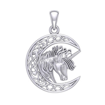 Unicorn with Celtic Crescent Moon Silver Pendant TPD5890 - Jewelry